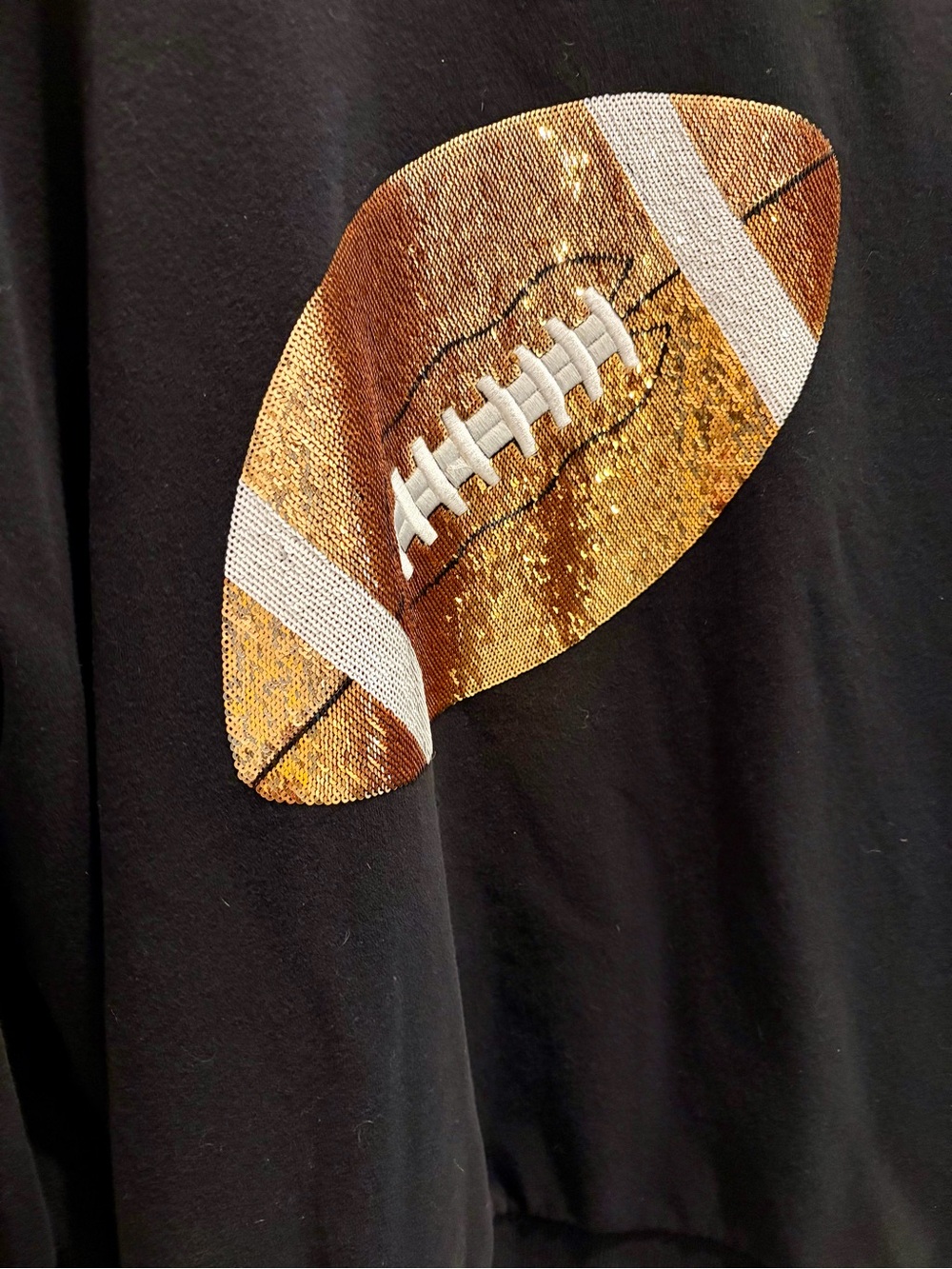 EUC! QUEEN OF SPARKLES Black Crewneck Sweatshirt w/Sequin Gold Football Graphic - Picture 2 of 7